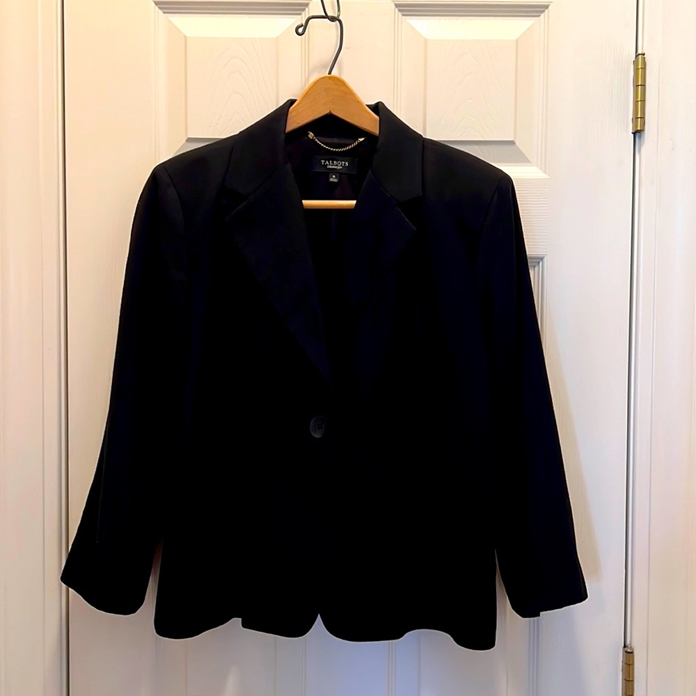 Talbots classic black lined 1-button jacket-sz 16